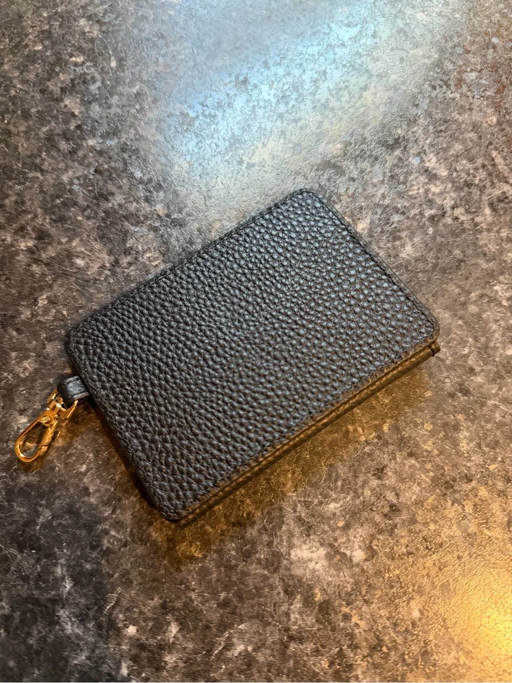 Bandolier Black Pebbled Leather Card Wallet with Gold Hardware iPhone pro size